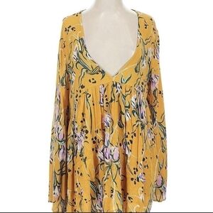 Free People Mustard Floral V-Neck Mini Dress